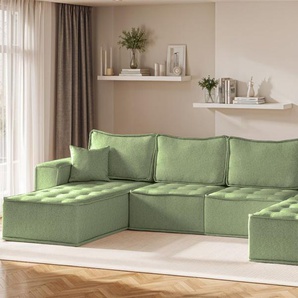 Wohnlandschaft Sofa U-Form Modulsofa-Set 4-teilig SANDE Stoff Alpine Hellgrün