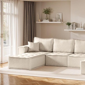 Wohnlandschaft Sofa U-Form Modulsofa-Set 4-teilig SANDE Stoff Raven Creme