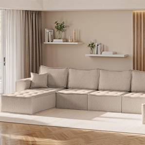 Wohnlandschaft Sofa U-Form Modulsofa-Set 5-teilig SANDE Stoff Alpine Toffee