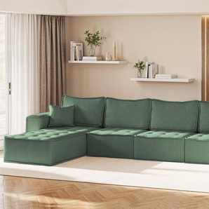 Wohnlandschaft Sofa U-Form Modulsofa-Set 5-teilig SANDE Stoff Raven Flaschengrün