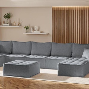 Wohnlandschaft Sofa U-Form Modulsofa-Set 6-teilig SANDE Stoff Alpine Anthrazit