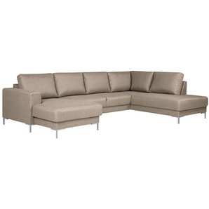 Wohnlandschaft Webstoff Braun Webstoff Mavie 301 x 82 x 200cm Longchair davorstehend links / Ottomane rechts Modern