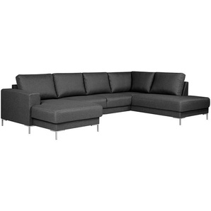 Wohnlandschaft Webstoff Grau Webstoff Mavie 301 x 82 x 200cm Longchair davorstehend links / Ottomane rechts Modern