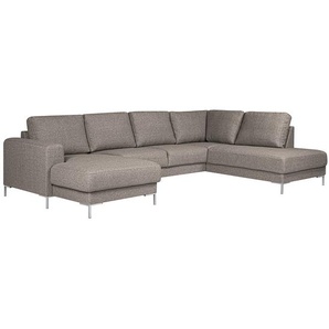 Wohnlandschaft Webstoff Grau Strukturstoff Gesa 301 x 82 x 200cm Longchair davorstehend links / Ottomane rechts mit Schlaffunktion Modern