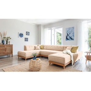 Wohnlandschaft Surribas Beige Webstoff Lark 328 x 77 x 190cm Longchair davorstehend rechts / Ottomane links Skandi