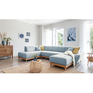 Wohnlandschaft Surribas Blau Webstoff Lark 328 x 77 x 190cm Longchair davorstehend rechts / Ottomane links Skandi