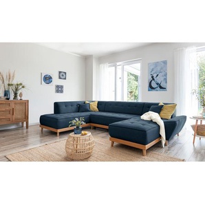 Wohnlandschaft Surribas Blau Webstoff Lark 328 x 77 x 190cm Longchair davorstehend rechts / Ottomane links Skandi