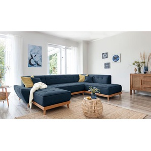 Wohnlandschaft Surribas Blau Webstoff Lark 328 x 77 x 190cm Longchair davorstehend links / Ottomane rechts Skandi