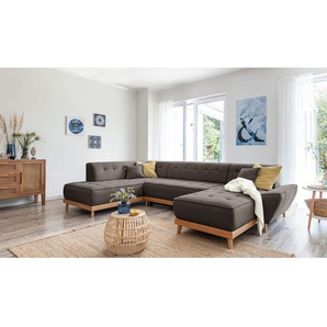 Wohnlandschaft Surribas Grau Webstoff Lark 328 x 77 x 190cm Longchair davorstehend rechts / Ottomane links Skandi