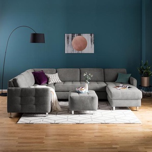 Wohnlandschaft Grau/Grau Strukturstoff 292 x 80 x 204cm Longchair davorstehend rechts / Ottomane links Schlaffunktion Modern