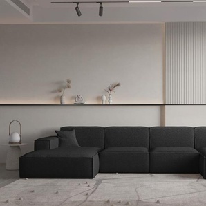 Wohnlandschaft U-Form CELES PREMIUM in Stoff Ascot Bukla Schwarz