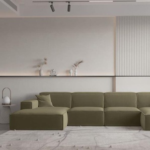 Wohnlandschaft U-Form CELES PREMIUM in Stoff Opera Velvet Olivgrün