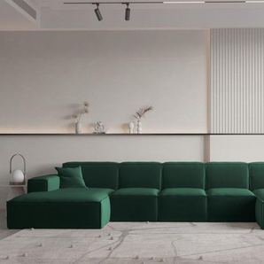 Wohnlandschaft U-Form CELES PREMIUM XL in Stoff Opera Velvet Grün