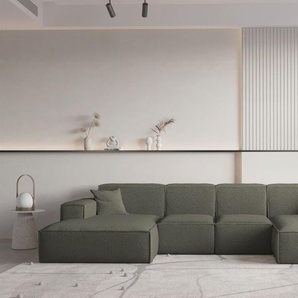 Wohnlandschaft U-Form CELES PREMIUM XS in Stoff Ascot Bukla Moosgrün