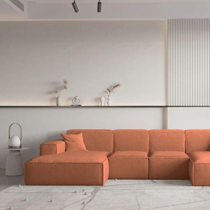 Wohnlandschaft U-Form CELES PREMIUM XS in Stoff Ascot Bukla Terracotta