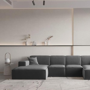 Wohnlandschaft U-Form CELES PREMIUM XS in Stoff Opera Velvet Dunkelgrau