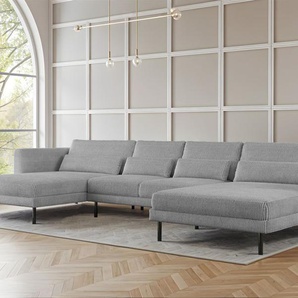 Wohnlandschaft U-Form Sofa AGADA in Stoff Poso Hellgrau