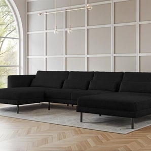 Wohnlandschaft U-Form Sofa AGADA in Stoff Poso Schwarz