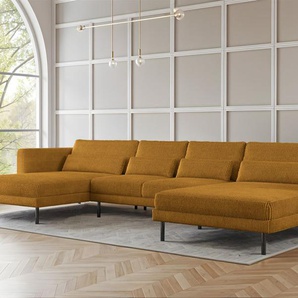 Wohnlandschaft U-Form Sofa AGADA in Stoff Poso Senfgelb