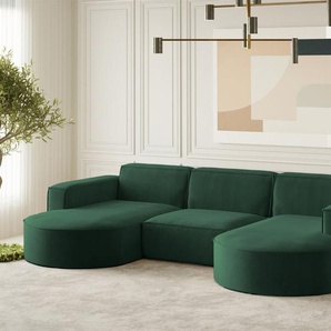 Wohnlandschaft U-Form Sofa PALMA in Stoff Noel Grün