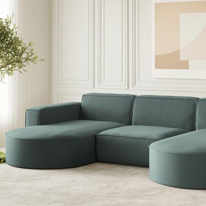 Wohnlandschaft U-Form Sofa PALMA in Stoff Opera Velvet Opalgrün