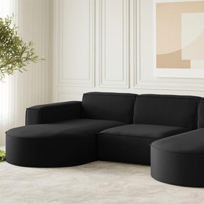 Wohnlandschaft U-Form Sofa PALMA in Stoff Opera Velvet Schwarz