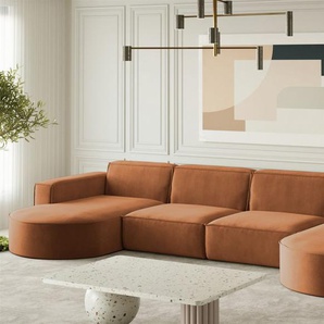 Wohnlandschaft U-Form Sofa PALMA XL in Stoff Noel Ziegelrot