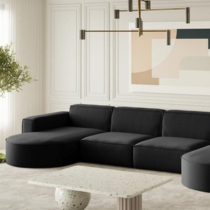 Wohnlandschaft U-Form Sofa PALMA XL in Stoff Opera Velvet Schwarz
