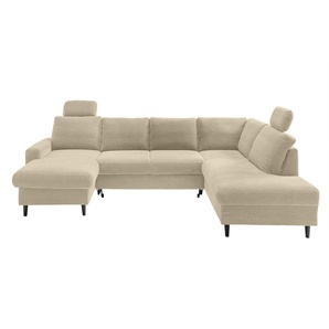 Wohnlandschaft U-Form Sofa Schlaffunktion Couch Bettkasten in Cord Beige Grau / 17205