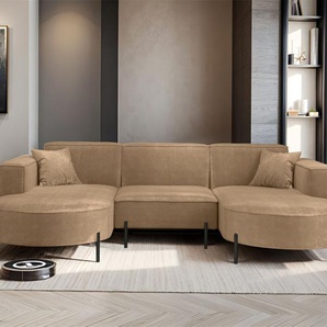 Wohnlandschaft U-Form Sofa VALENCIA in Stoff Noel Braun