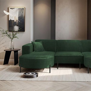 Wohnlandschaft U-Form Sofa VALENCIA in Stoff Noel Dunkelgrün