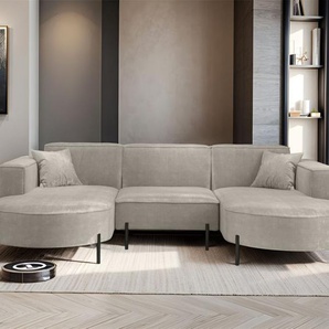 Wohnlandschaft U-Form Sofa VALENCIA in Stoff Noel Hellgrau