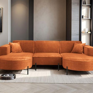 Wohnlandschaft U-Form Sofa VALENCIA in Stoff Noel Ziegelrot
