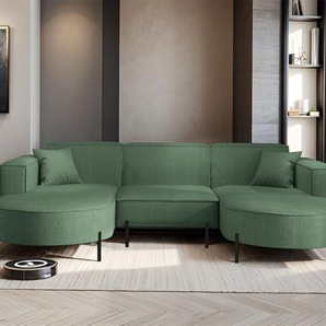 Wohnlandschaft U-Form Sofa VALENCIA in Stoff Scala Forest