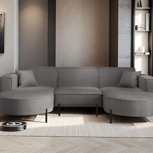 Wohnlandschaft U-Form Sofa VALENCIA in Stoff Scala Grau