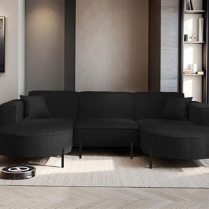 Wohnlandschaft U-Form Sofa VALENCIA in Stoff Scala Schwarz