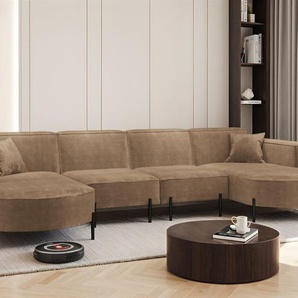 Wohnlandschaft U-Form Sofa VALENCIA XL in Stoff Noel Braun