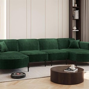 Wohnlandschaft U-Form Sofa VALENCIA XL in Stoff Noel Dunkelgrün