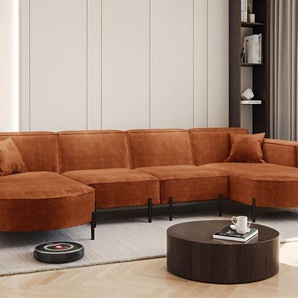 Wohnlandschaft U-Form Sofa VALENCIA XL in Stoff Noel Ziegelrot