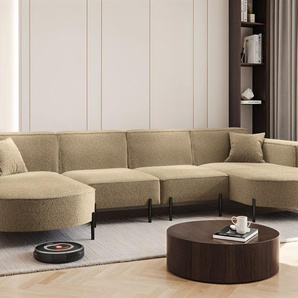 Wohnlandschaft U-Form Sofa VALENCIA XL in Stoff Quelle Hellbraun