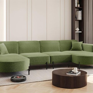 Wohnlandschaft U-Form Sofa VALENCIA XL in Stoff Quelle Hellgrün