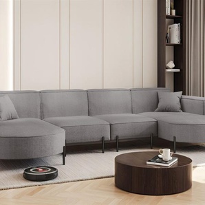 Wohnlandschaft U-Form Sofa VALENCIA XL in Stoff Scala Grau