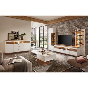 Wohnmöbel Set, weiß mit Eiche, FALLON-55, modern, 5-teilig