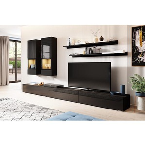 Wohnwand 6-teilig Spanplatte, foliert Schwarz 270 x 150 x 41cm