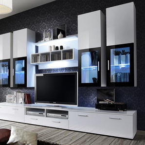 Wohnwand Anbauwand Wohnzimmer Schrankwand LYRA mit Hochglanz und Led Beleuchtung