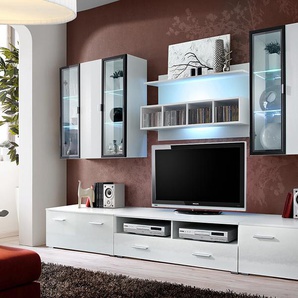 Wohnwand Anbauwand Wohnzimmer Schrankwand QUADRO mit Hochglanz Led Beleuchtung