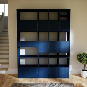 Wohnwand Blau - Individuelle Designer-Regalwand: Schubladen in Blau & Türen in Blau - Hochwertige Materialien - 192 x 252 x 53 cm, Konfigurator