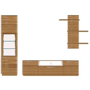 Wohnwand Bora Oak, Natureiche massiv, inkl. LED Beleuchtung