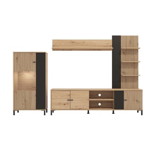 Wohnwand Dekorfolie in Riffeloptik Calvas ¦ holzfarben ¦ Maße (cm): B: 260 H: 167 T: 40.0