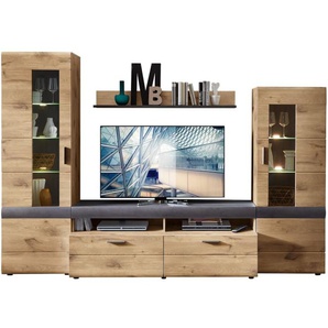 Wohnwand Cannes, Viking Oak, graphit Nachbildung, inkl. LED-Beleuchtung